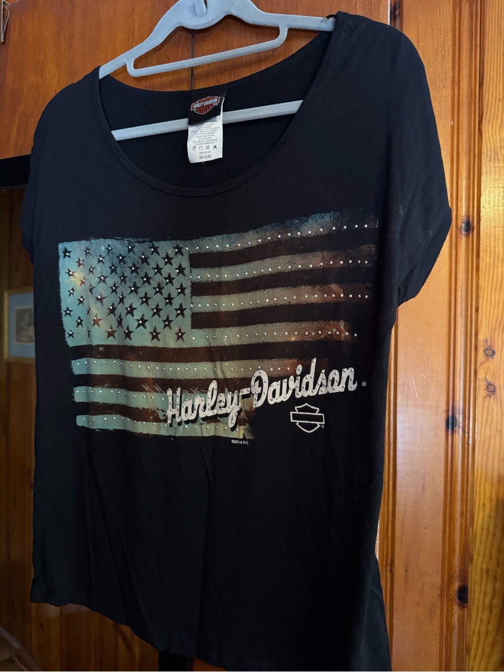 Harley-Davidson Black Short-Sleeve Flag Graphic Tee with Silver Accents